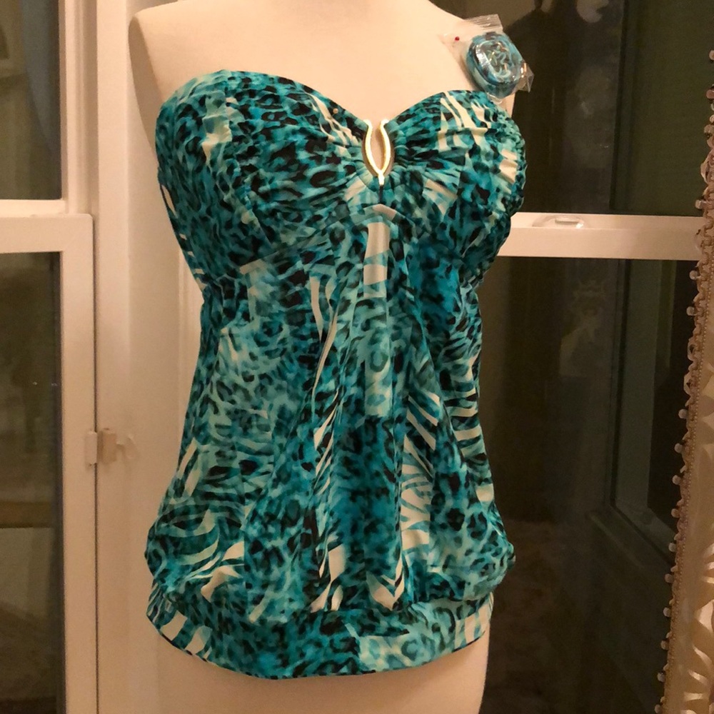 Swim top M with strap with gold colored metal